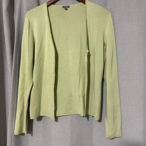 Ann Taylor Light Olive Button-Front Cardigan Sweater